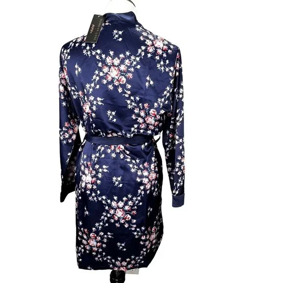 Morgan Lane Satin Robe Blue Floral Rose Print size S/M FabFitFun NWT - Picture 3 of 6
